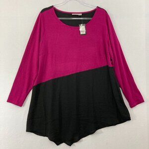 New Avenue Top size 18‎ Pink Black Color-Block Stretch Knit Asymmetric Hem